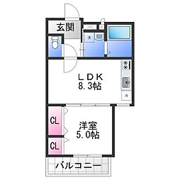 ポプラーレ狭山II 2階1LDKの間取り