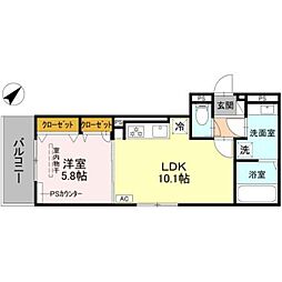 GRAMM六地蔵A棟 1階1LDKの間取り