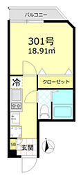ベルエクラ蒲田 1Kの間取図画像