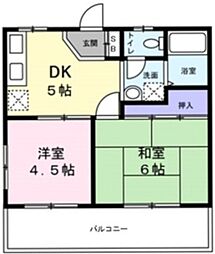 東住吉マンション 2階2DKの間取り