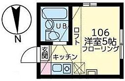 ユナイト岡沢パフェ・ドゥ・モンブラン ワンルームの間取図画像