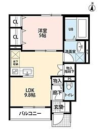 アムール東福生 1LDKの間取図画像