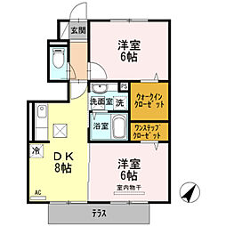 イソラ フェリジェII 1階2DKの間取り