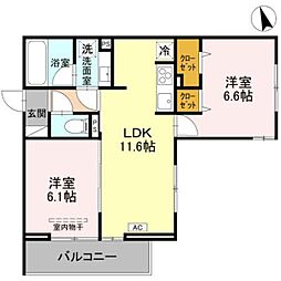 川越市砂新田3丁目アパート 2LDKの間取図画像