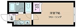 シャルレ早稲田 2階1Kの間取り