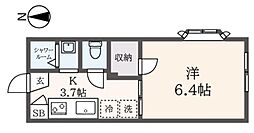 メープルヒルズ 2階1Kの間取り