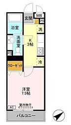 リバーハイツ幕張 1Kの間取図画像