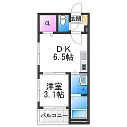 ニューバッツ 1DKの間取図画像
