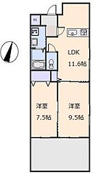 エスポワール 2LDKの間取図画像