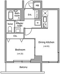 レジディア新宿イースト 4階1DKの間取り