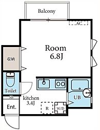 プレミール A 1階ワンルームの間取り