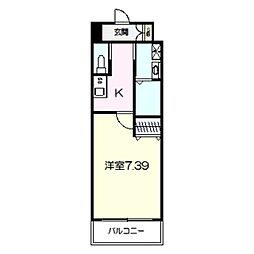 クローバー・グランデ田辺駅前 6階1Kの間取り