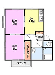 ホワイトハウスA 2DKの間取図画像