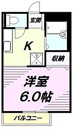JR中央線 高尾駅 徒歩5分の賃貸アパート 2階1Kの間取り