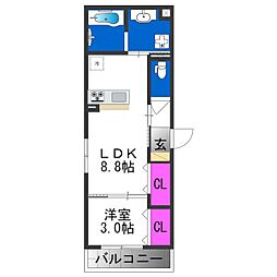 PLAISIRLaLumierepure 1LDKの間取図画像