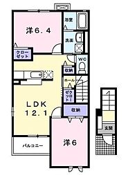 パールウイングIII 2階2LDKの間取り
