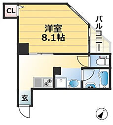 フロンフィール大道通 1DKの間取図画像
