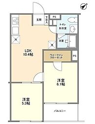 シメントピア 2階2LDKの間取り
