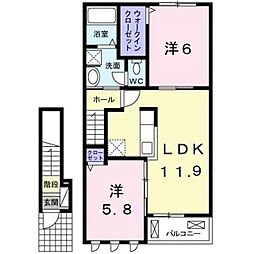 南海加太線 東松江駅 徒歩17分の賃貸アパート 2階2LDKの間取り