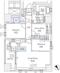 グランスイート千代田麹町 13階2SLDKの間取り
