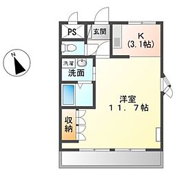 ヴィレッジ名草PARTIII 2階1Kの間取り