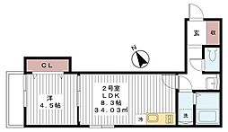 AJ船橋 2階1LDKの間取り