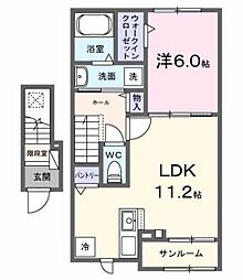 ロジュマン湖北台 2階1LDKの間取り