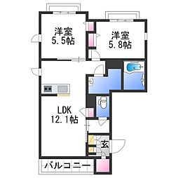 JR阪和線 和歌山駅 徒歩7分の賃貸アパート 1階2LDKの間取り