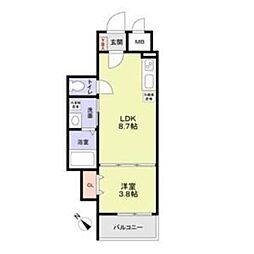 フラッツ六地蔵 2階1LDKの間取り
