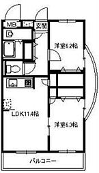 トヨカワマンション 3階2LDKの間取り