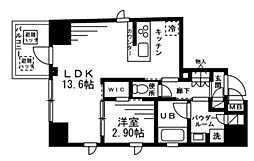 プライマル上野EAST 8階1LDKの間取り