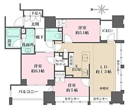 ジオ千代田大手町 4階3LDKの間取り