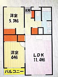 トライアングル・コート 2LDKの間取図画像
