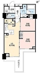 シティハウス二子玉川 3階2LDKの間取り