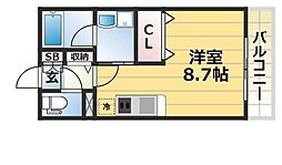 JR東海道・山陽本線 三ノ宮駅 徒歩12分の賃貸マンション 8階ワンルームの間取り