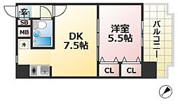 ライオンズマンション神戸西橘通 2階1DKの間取り