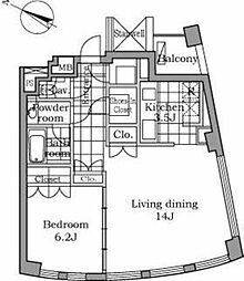 レジディアタワー乃木坂 1LDKの間取図画像