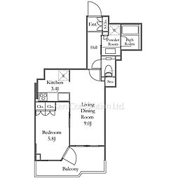 プラウド恵比寿ディアージュ 4階1LDKの間取り