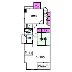 JR関西本線 東部市場前駅 徒歩10分の賃貸マンション 8階2LDKの間取り