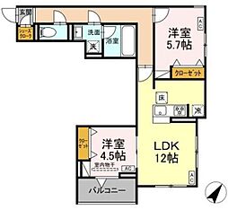 セレスティア東尾久II 2LDKの間取図画像