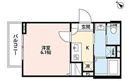 ルナネスト津田沼 2階1Kの間取り