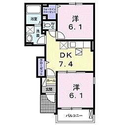 パルティール2 2DKの間取図画像