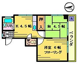 野中ハイツ 3階2DKの間取り