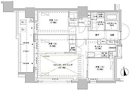 パークスフイア牛込神楽坂 3LDKの間取図画像