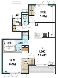 ふじみ野市仲3丁目アパート 2LDKの間取図画像