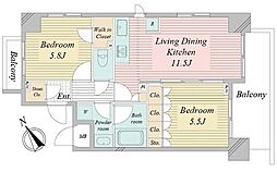 アクティ東仲通り 2LDKの間取図画像