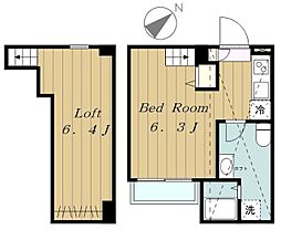 小田急小田原線 小田急相模原駅 徒歩8分の賃貸アパート 2階ワンルームの間取り