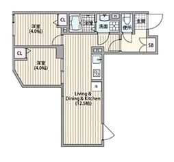 HJクラウンI 2階2LDKの間取り