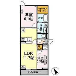 クロエ橋本 2階2LDKの間取り