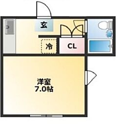 ハイミッシュ五反田 3階1Kの間取り